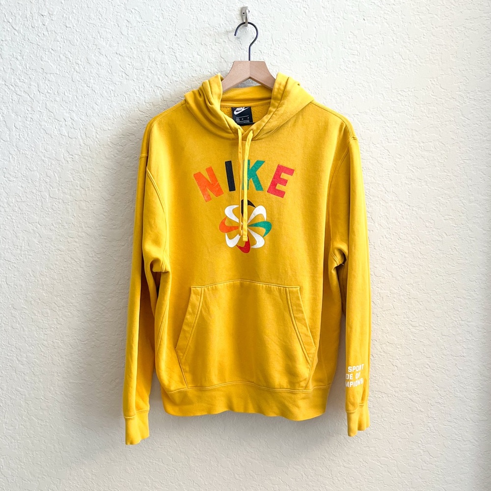 NIKE Evolution Pullover Fleece Hoodie Sweatshirt Relax Sport Gold Mens Medium